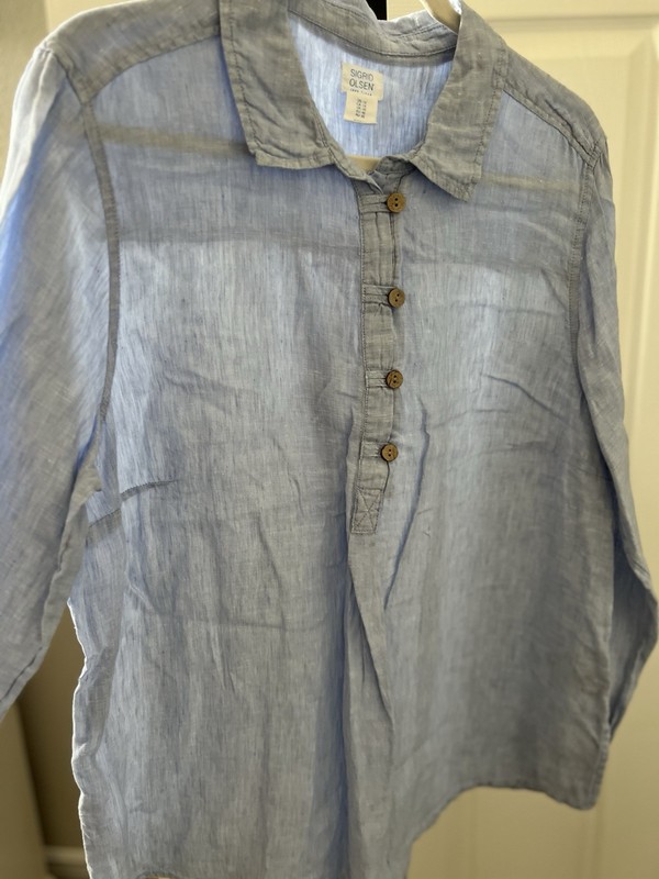 Sigrid Olsen 1X 100% Linen Blue Coastal Popover Resort Relaxed Fit Euro Summer