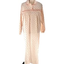 Vintage women's pink floral cotton blend long night gown lace trim Large
