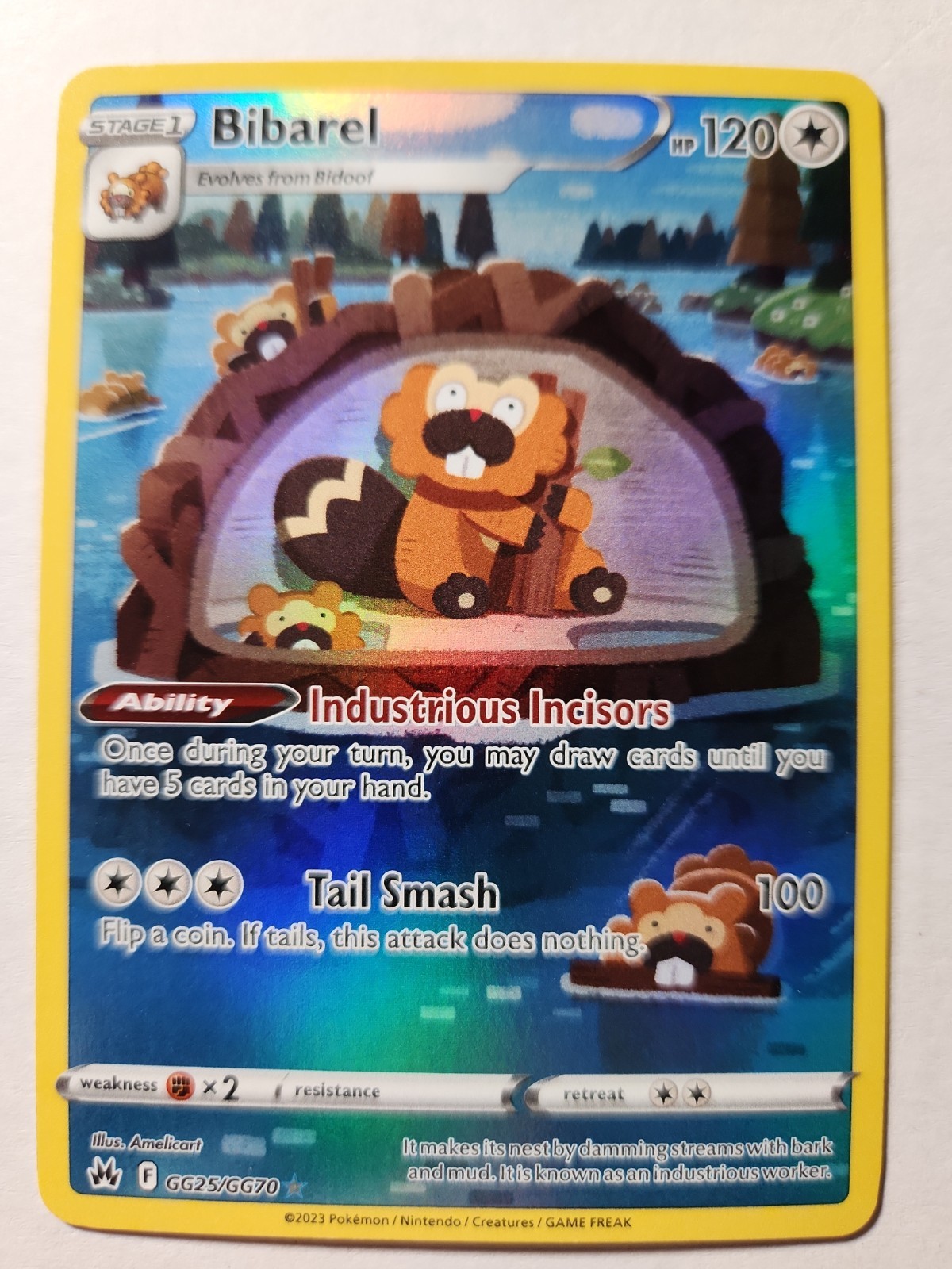 Bibarel GG25/GG70 Crown Zenith Galarian Gallery Ultra Rare Holo Pokemon Card NM