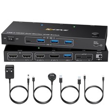 YOUTINGHDAV USB-C KVM Switch 2 PCs 2 Monitore Dual 4K 60Hz PD 60W HDMI DP