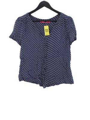 Indiska Women's Blouse M Blue Geometric 100% Viscose Short Sleeve V-Neck Basic