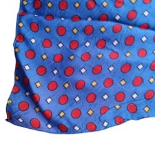 True Vintage Scarf Mod Polka Dot 1960's Square Diamond Blue Rayon Slinky 20x20"
