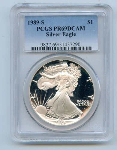 1989-S Proof American Silver Eagle 1 OZ PCGS PR69 DCAM-Milk Spots