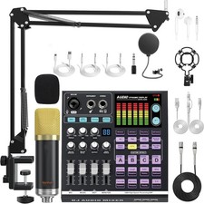 Podcast Equipment Bundle: SN800 Audio Mixer with XLR Mic, Auto Ducking, 16-Level