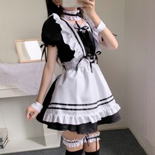 Sweet Lolita Womens Anime Cosplay Costume Maid Apron Dress Headwear Sets