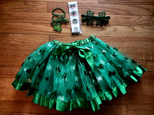 FREE Girl's Shamrock Green St Patrick's Tutu Skirt 3 Piece Set Toddler L New