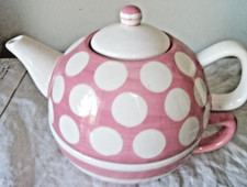 PRICE & KENSINGTON PINK & WHITE STACKING TEAPOT & CUP *FUN POLKA DOTS & STRIPES