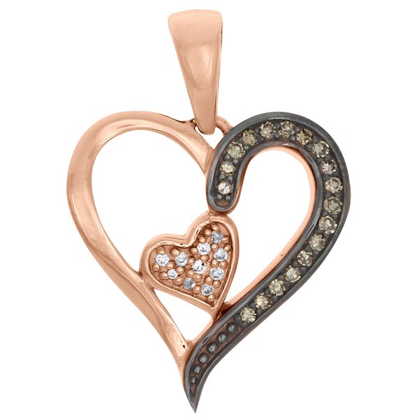 "10K Rose Goldbraunes & Weiß Diamant Ausgeschnitten Herz AnhäNger 0.85 \" 0.10"-image