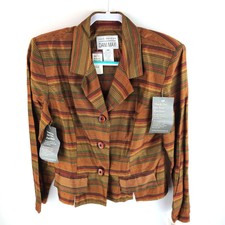 Lois Snyder Dani Max Autumn Color Striped Blazer Shoulder Pads Size 14 Nwt