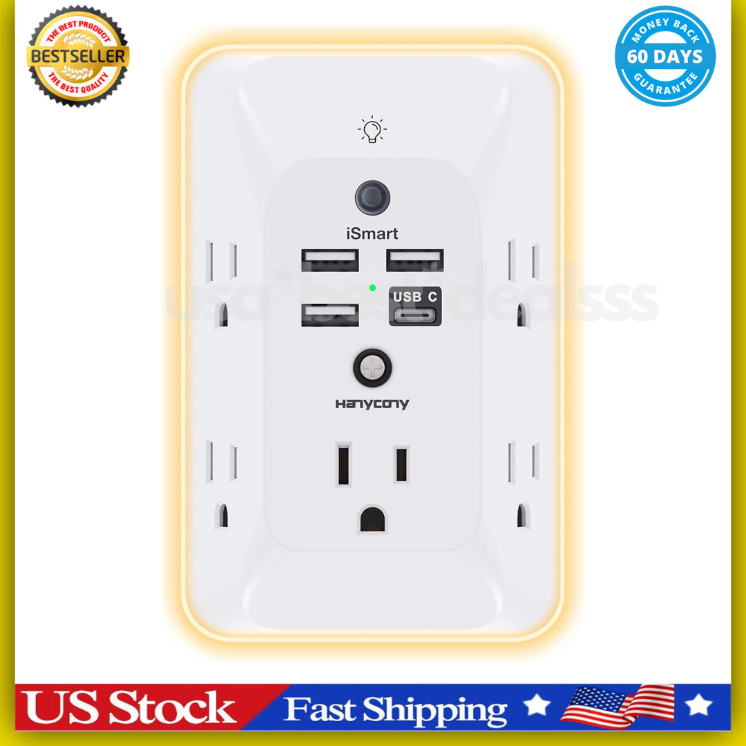 Outlet Extender with Night Light, Multi Plug Outlet, USB Wall Charger Surge Prot