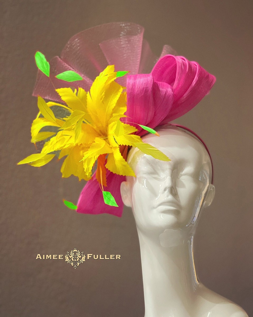 Kentucky Derby Fascinator Hot Pink Apple Green Yellow Royal  display picture 3