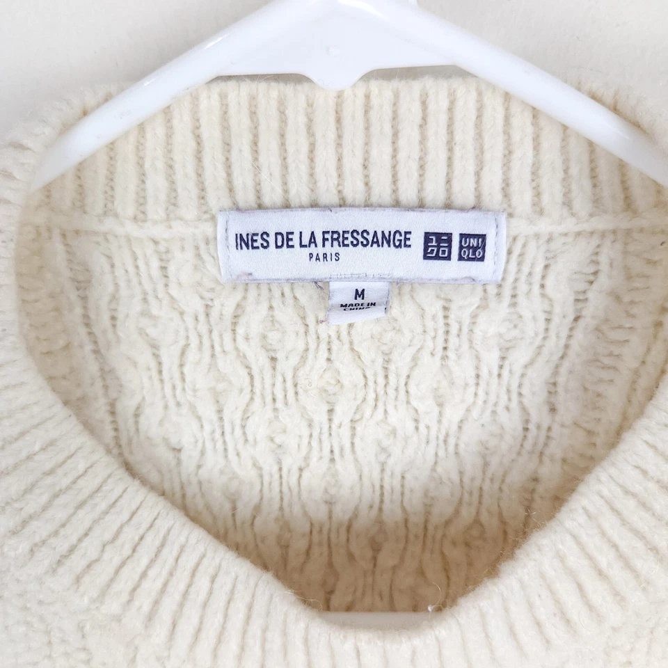 Suéter Ines De La Fressange Para Mujer Mediano Blanco Crema Uniqlo Lana Tejido Alpaca Foto 4 de 4