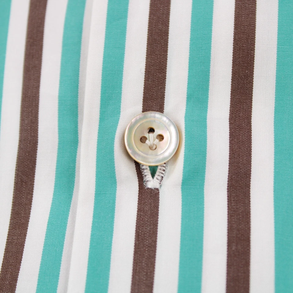 Camicia elegante Kiton nuova con etichetta taglia 15,75 40 marrone acqua con righe bianche 100% cotone - Immagine 4 di 4