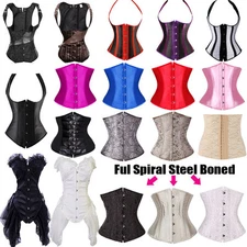 Pure Steel Boned Corset Lace Up Underbust Waist Cincher Bustier Plus Size Top AM