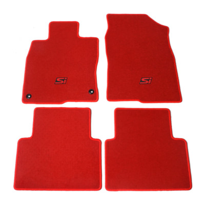 Fits 16-21 Honda Civic Red Nylon Floor Mats Carpet Front & Rear Set with Red Si