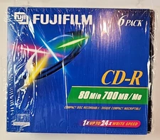 New Fuji Film 6 Pack CD-R All Purpose Discs, Recordable, 80min- 700MB, 5 Sealed.