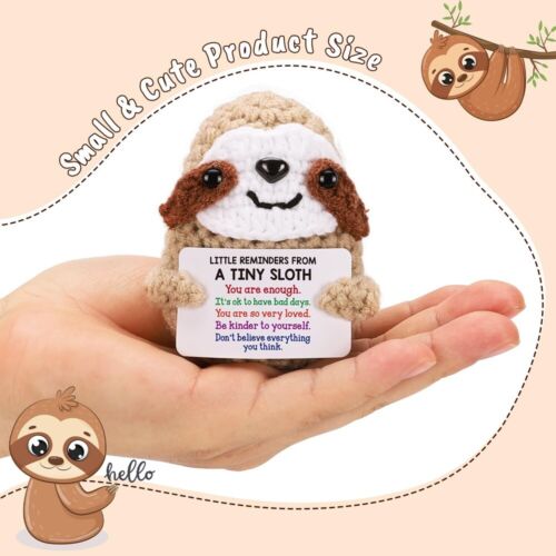 Positive Card Funny Positive Sloth Doll Cute Handmade Wool Knitted Hug Doll Gift - Picture 6 of 10