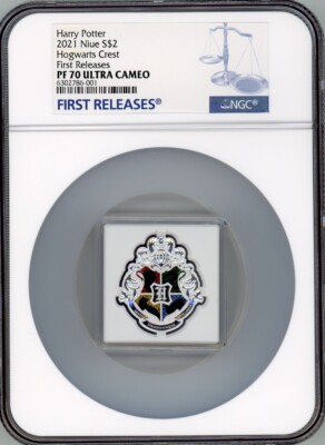 Harry Potter Hogwarts Crest Shaped Coin OGP 2021 Niue 1oz Silver $2 NGC PF 70 FR