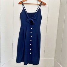Navy Blue Handmade Womens Dress Size M Front Tie Midi Length