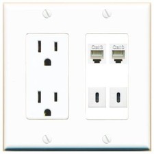 2 PHONE 2 USBC Port Wall Plate w/Power Outlet White