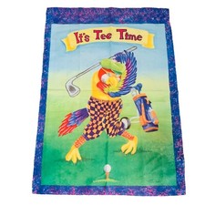 Mary Lou Troutman Golf House Flag Large Its Tee Time King Parrot Cartoon 27"x39"