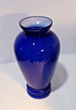 COBALT BLUE Art Glass Vase 12 3/4" Tall With White Interior - Has Some Spots 