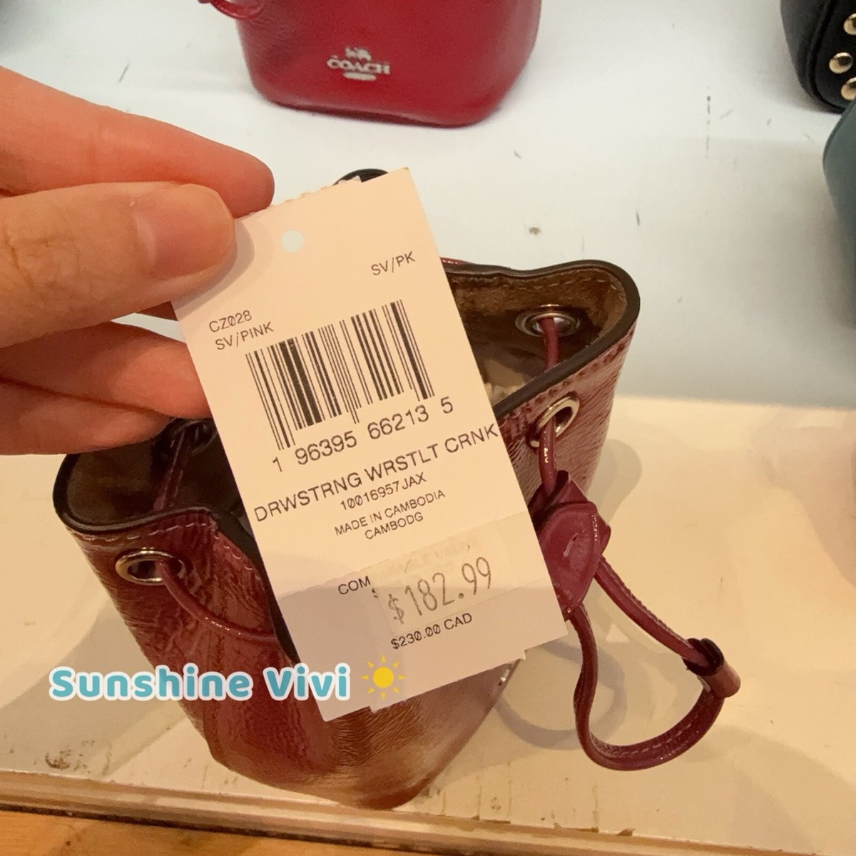 NWT Coach Drawstring Wristlet Pouch Bag in Silver/Pink Patent