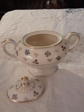 Vintage Lamberton Ivory China Flowers Floral Double Handled  Sugar Bowl USA 