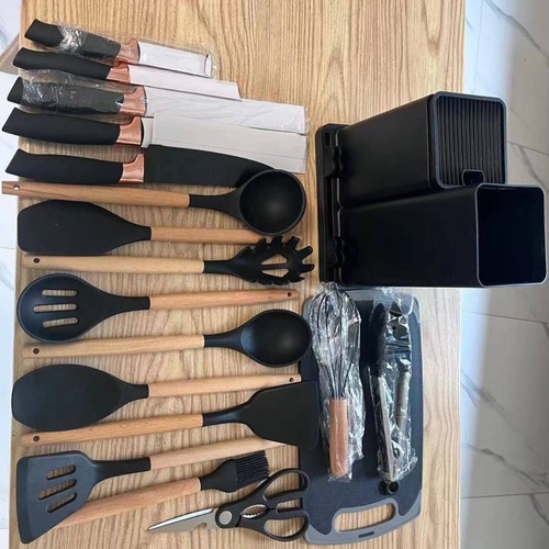 Küchengeschirr Set 19-teilig Messer Silikon Gel Spatel Löffel Holzgriff - Bild 10 von 12