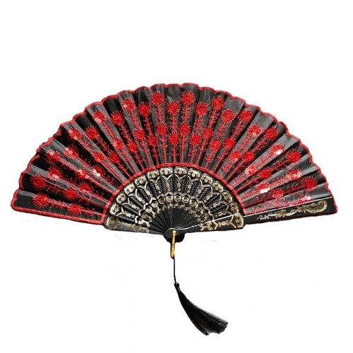 Party Sequin Folding Fan Dance Lace Tassel Fringe Lolita Spanish Hand Held Decor - Picture 4 of 23