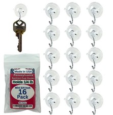 16-Pack Mini 3/4 inch Pennsylvania Heavy Duty Suction Cup Hooks for Glass Win...