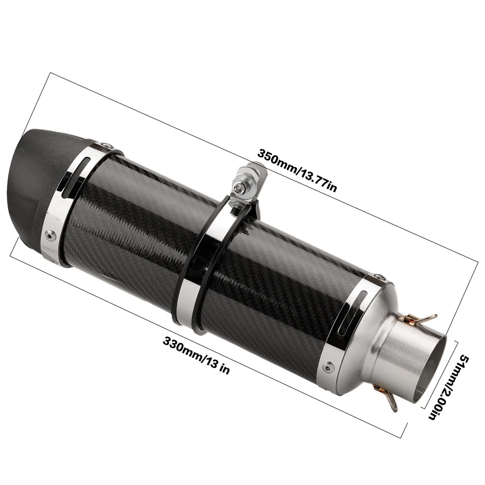 Tubo silenciador de escape de fibra de carbono antideslizante de 2 pulgadas para YZF R1 R6 GSXR750 Foto 2 de 4