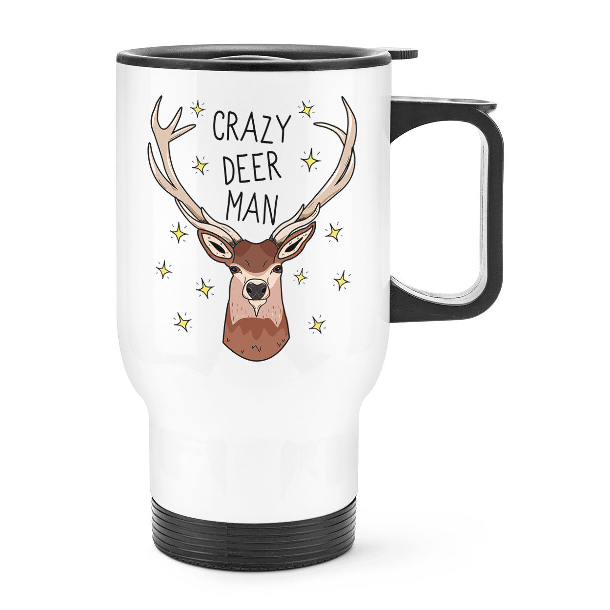 Crazy Deer Man Travel Mug Cup With Handle - Funny Stag Joke Animal Thermal