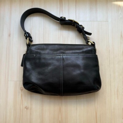 OLD COACH Black Leather Shoulder Bag Handbag Vintage Adjustable