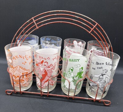 1950s Hazel Atlas Sing Song Drinking Glass Set Big Top Peanut Butter Plus  Caddy