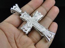 Mens Large Round Cut VVS1 3 Inch Diamond Mens Cross Pendant Charm 1.0 Ct