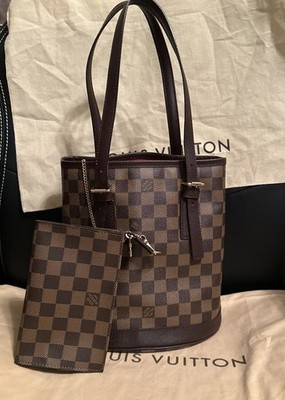 Authentic Louis Vuitton Damier Ebene Marais Bucket Tote Bag W/ Pouch & Dust Bag