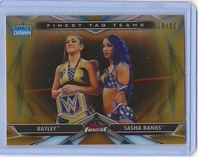 2020 Topps Finest WWE Tag Teams TT-7 Bayley / Sasha Banks Wrestling Gold /50