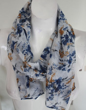 NEU Leichter Sommer Schal / Tuch weiß blau Blumen Gr 150 cm lang / 35 cm breit