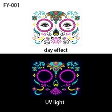 Temporary Tattoos Day of the Dead Face Transfer Mask 6 sheets Halloween 