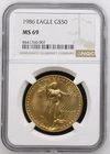 NobleSpirit GOLD 1986 American Double Eagle $50 1oz NGC MS 69