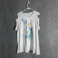 Jess Jane Tunic Top Womens L White Daisy Flower Cold Shoulder USA Boho Casual