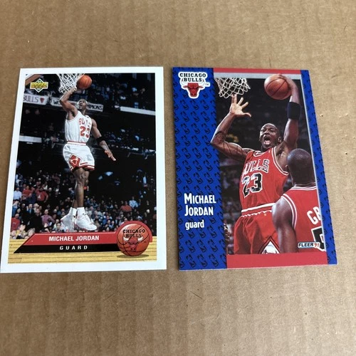 MICHAEL JORDAN 1991 Fleer #29 & 1992 Upper Deck #P5 Bulls Basketball Cards (f8)