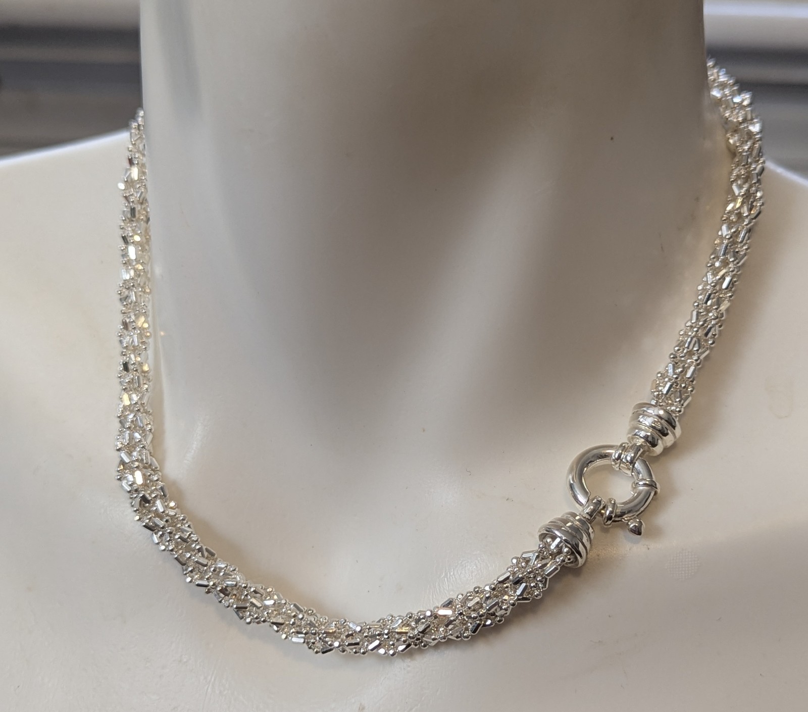 Solid Sterling Silver Beaded Braided Chain 16 3/4… - image 9