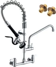 Commercial Sink Faucet Wall Mount with Pre-Rinse Sprayer – 8 Inch Center Wall Mo