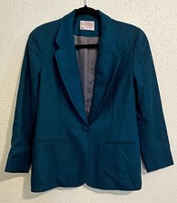 Vintage Pendleton Teal Blue/Green 100 Wool One-Button Blazer Jacket Sz Petite 4