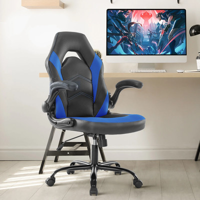 Computer Gaming Chair, Ergonomic PU Leather Racing Chair with Flip-Up Armrest, B
