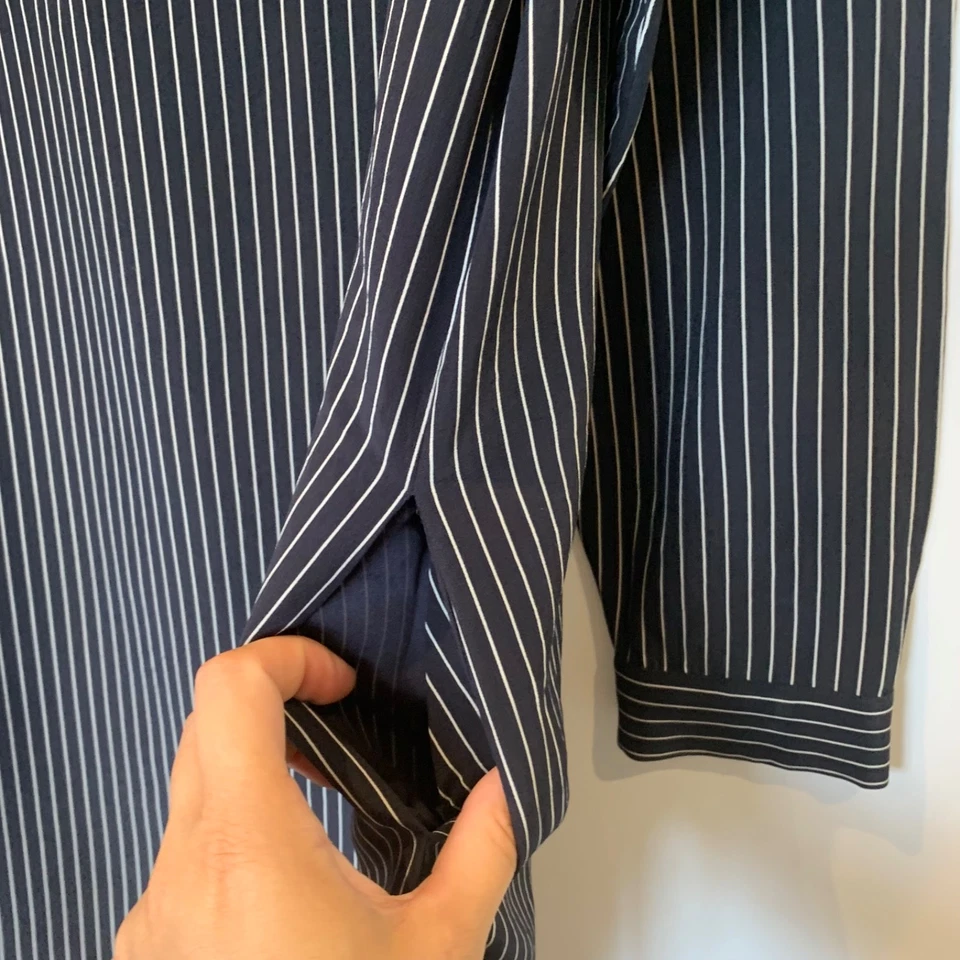 GANT Silk Shift Dress Womens Size 16 Blue Striped Round Neck Long Sleeved - Image 2 of 4