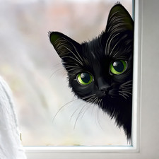 LARGE BLACK CAT PEEKING Wall Sticker Vinyl Home Decor Door Fridge Kids Bedroom