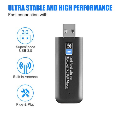 AC1300 USB 3.0 Wireless WiFi Netzwerk Receiver Adapter 5G Bluetooth 5.0Dual Band - Afbeelding 3 van 10